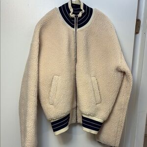 Cream Shearling Bomber Jacket